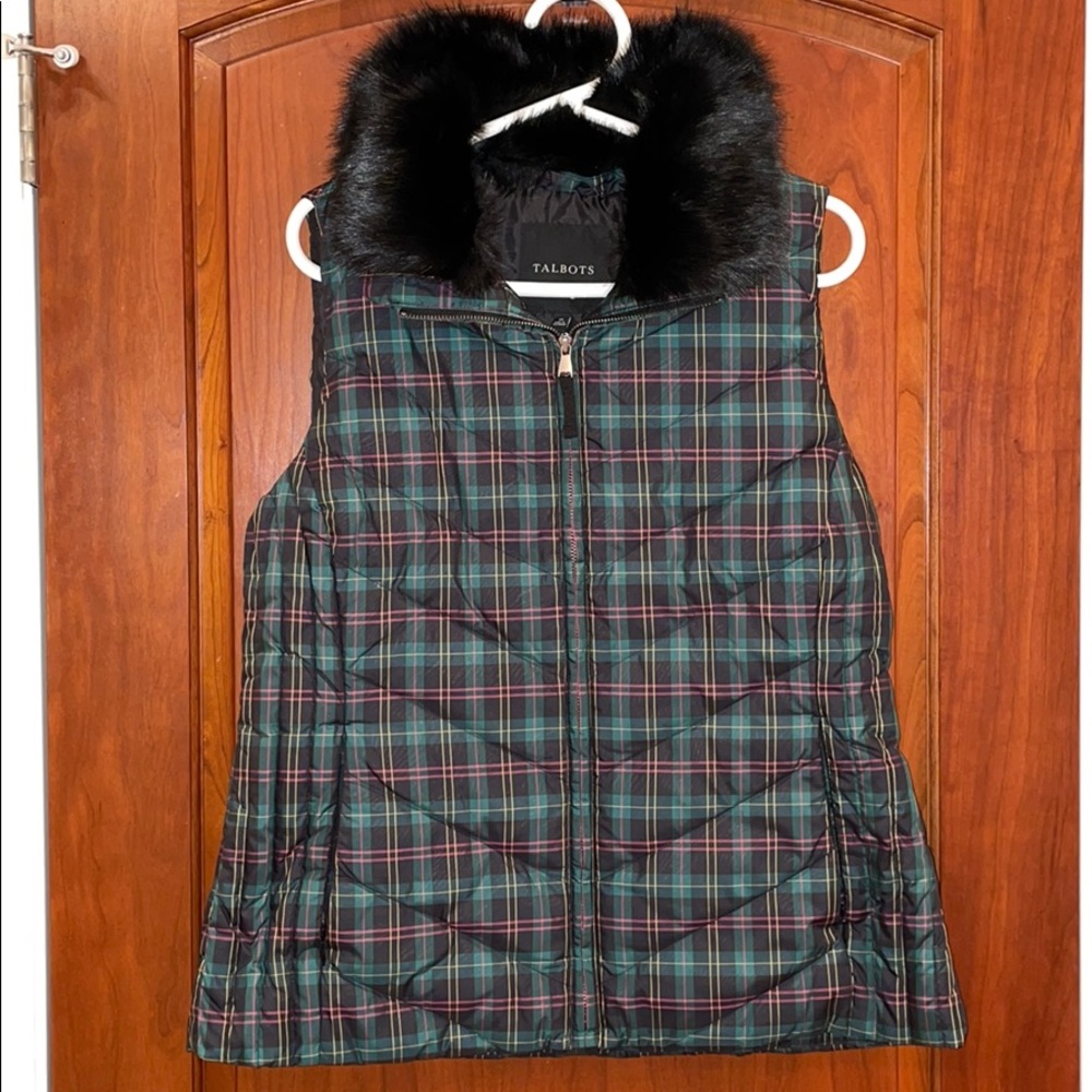 Talbots Tartan Removable Collar Puffer Vest